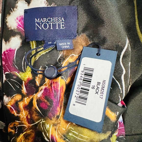 MARCHESA NOTTE EMBELLISHED PRINTED TULLE AND CREPE DE CHINE MIDI PARTY DRESS - Picture 9 of 12